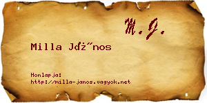 Milla János névjegykártya